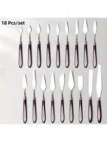 18件套专业调色刀套装，不锈钢刮刀，适用于油画、肌理塑造和颜料混合工具 - 18Pcs/set - 查看 9