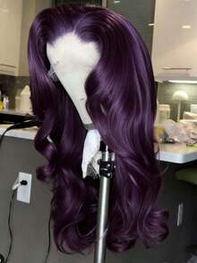 Dark Purple Water Wave Human Hair Wig For Women 13x4 HD Transparent Lace Front Wigs Human Hair Violet Purple Colored Body Wave Wigs Human Hair Natural Looking Brazilian Remy 250 Density Pre Plucked With Baby Hair Natural Hairline - 紫色的 - 查看 3