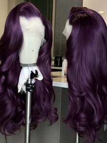 Dark Purple Water Wave Human Hair Wig For Women 13x4 HD Transparent Lace Front Wigs Human Hair Violet Purple Colored Body Wave Wigs Human Hair Natural Looking Brazilian Remy 250 Density Pre Plucked With Baby Hair Natural Hairline - 紫色的 - 查看 4