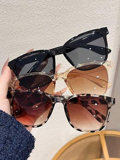 1 Pair Women's Leopard Print Bohemian Style PC (Polycarbonate) Square Oversized Transparent Glasses, Suitable For All Seasons