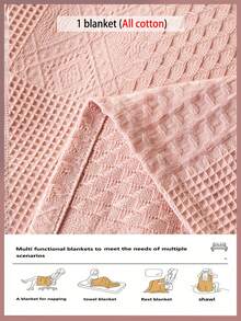 1pc Soft & Comfortable New Waffle Gauze Blanket, Skin-Friendly, Solid Color, Suitable For Bed, Sofa, Pillow - Perfect For Relaxation And Snuggling - Quietly Weaving Words On Bean Yarn - View 10
