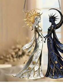 2D平面亚克力阳光捕捉器——日月女神双人像，适用于窗户、庭院及精神装饰 - 彩色 - 查看 3