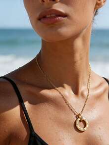 1件新款潮流水钻钛钢互扣圆环项链，星空大圆盘颈链配饰 - 大圓餅項鍊 - 查看 3