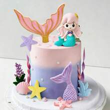 8pcs Purple Mermaid Cake Decorating Kit, Including Seashells, Mermaid Tails, Starfish Decor, Bringing Unparalleled Joy And The Most Beautiful Moments To Your Family And Friends. Bring Dreamy And Gorgeous Decor To Your Party. - Multicolor - View 8