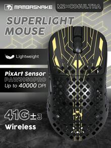 ATTACK SHARK MAMBASNAKE M2 无线游戏鼠标，轻量化碳纤维设计，仅重 41 克，搭载 PAW3395PRO 芯片，40,000 DPI，欧姆龙 1 亿次点击寿命，三种连接模式：有线/蓝牙/2.4G，符合人体工学的电脑鼠标 - 彩色 - 查看 2