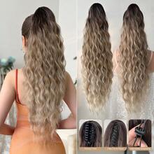 爪形马尾假发片，酒红色、黑色、棕色和粉色，26英寸水波纹耐热纤维合成马尾假发，适合女性圣诞节、万圣节派对和日常佩戴。 - Black-brown - 查看 14