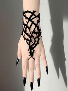 黑色哥特式手链，饰以蜘蛛网图案、复古黑粉花朵设计、天鹅绒材质，朋克风，吸血鬼、蜘蛛、洛丽塔、角色扮演、派对、女士手链，精致哥特朋克风布艺手链，饰以华丽的蜘蛛网图案和花朵细节，营造迷人复古外观。 - 彩色 - 查看 1