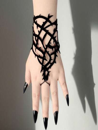 Black Gothic Bracelet With Spider Web Design, Retro Black And Pink Flower Design, Velvet, Punk Bracelet, Vampire, Spider, Lolita, Role-Playing, Party, Ladies' Bracelet, Exquisite Gothic Punk Fabric Bracelet, Featuring Gorgeous Spider Web Patterns And Flower Details, Creating A Charming Retro Appearance