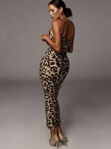 Women's V Neck Strap Leopard Print Slim Fit Dress Spring Outfits For Women Summer Outfits Primavera A Verano Mardi Gras Dresses For Women Vestidos Elegantes De Mujer Y2k Clothes Women Easter Dresses For Women Easter Outfit Women Women Clothes - 棕色 - 查看 3