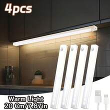 4pcs Motion Sensor Lights, Bedroom Night Lights Bars, USB Rechargeable LED Lights, Suitable For Room, Cabinet, Closet, Corridor And Stairs, 19.69 Inch/11.81 Inch/7.87 Inch/3.94 Inch, Warm Light/White Light - 4 Warm-colored Pieces - View 12