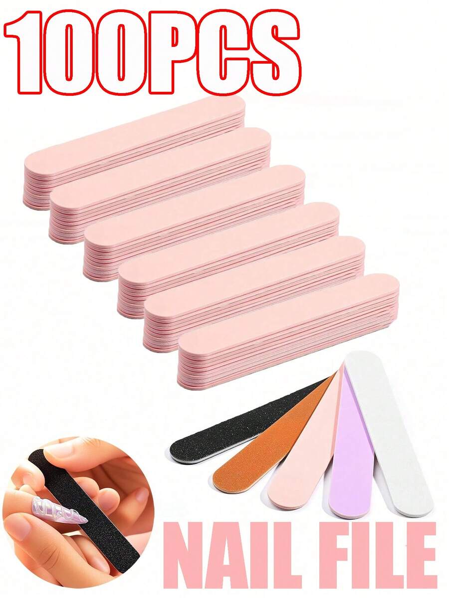 100pcs/50pcs/10pcs Mini Nail Files - 100/180 Grit Emery Boards For Nails,Disposable Doubled Sided Coarse & Fine Bulk Manicure Kit Home Salon Use(Black ,Pink ) - Multicolor - View 1