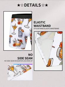 1PC Men's Novelty Boxer Briefs, Fun Cocktail & Tropical Drink Print, Polyester Underwear, Casual Home & Beach Wear, Perfect For Summer Parties & Vacation Gifts - White - View 7