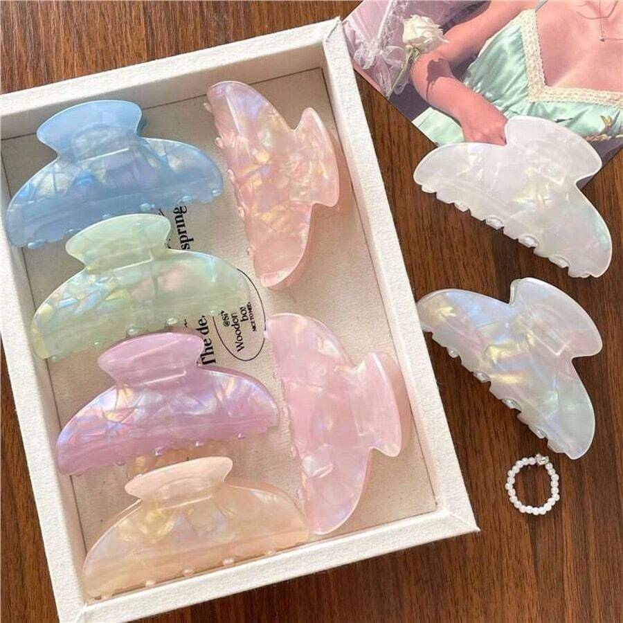 2pcs Orange Mermaid Marble Gradient Semicircle Hair Clips, Elegant High-End Suitable For Balls, Parties, Tea Parties - Multicolor - View 1