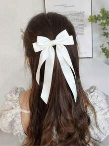 1pc Women's Hair Clip, White Bow Cute Hair Clip, Women's Ribbon Bow Hair Clip, Satin Hair Clip, Long Tail Bow Hair Clip, Party Hair Accessory, Hair Clip, Hair Clip, Headpiece - Multicolor - View 1
