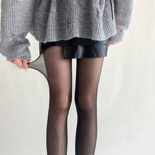 Spring Summer New Sheer Velvet Pantyhose Women Candy Color Sheer Nude Tights Y2K Sexy E-Girl Soft High Waist Hosier - màu đen - Xem 1