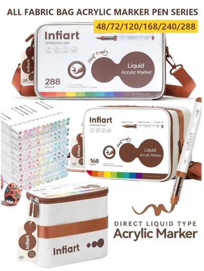 Infiart 新款 288/240/120/168/72/48 色织物马克笔，采用高显色度防晕染防水墨水，适合初学者和成人使用，大容量套装带收纳盒，是家庭/学校/工作室的理想之选，专业品质