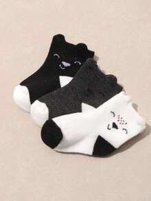 8双装可爱动物图案婴儿中筒袜 - 柔软舒适，小熊和小猫印花婴儿踝袜，透气幼儿日常穿着，礼品 - 彩色 - 查看 4