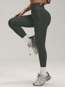 High Elastic Seamless Women's Sports Leggings, V-Waist Ruched Design, Yoga Pants Suitable For Indoor And Outdoor Wear, Butt Lifting And Waist Shaping, Casual Versatile Skinny Pants, Black - Dark Grey - View 7