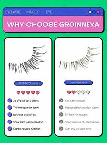 Lasvirey 5 perechi gene false cu aspect natural, gene subțiri transparente, bandă completă, gene scurte tip ochi de pisică, gene false moi și subțiri, gene false cu volum încrucișat, pentru antiperspirant, purtare zilnică - Vizualizare 6