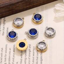 1 pieza Juego de joyería de collar con colgante y aretes de acero inoxidable con zafiro azul y cristal transparente, versátil y de moda, adecuado para mujeres - colgante - Ver 5