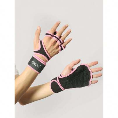 SKDK 1 Pair Ventilated Weight Lifting Workout Gloves For Men Women, Built-In Wrist Wraps And Non-Slip Palm Silicone Exercise Gym Gloves For Cross Training Powerlifting.