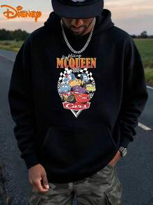 Disney Men's Casual Hoodie, Cars Character Collage Print, Nostalgic Cartoon Design, Comfortable Fit, Perfect For Disney Fans & Leisurely Daily Wear - 黑色 - 查看 2