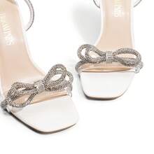 2026 New Stiletto For Women With Rhinestone Buckle Strap And Bow Knot Fashion Open Toe Ankle Strap High Heeled Sandals For Wedding Party Prom Wearing - 白色 - 查看 7