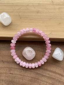 1条手工玫瑰石英水晶脉轮串珠弹力手链 - 象征浪漫与真爱的爱之石，情人节送给女友和妈妈的礼物 - 男女皆宜的生日礼物 - 粉色 - 查看 8