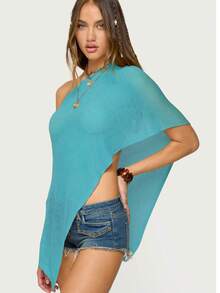 Women Sheer Mesh Poncho Top Crochet Knit Lightweight See Through Shawl Wrap Summer Oversized Loose Shrug Beachwear Swimsuit Bikini Cover Ups - 藍色 - 查看 7