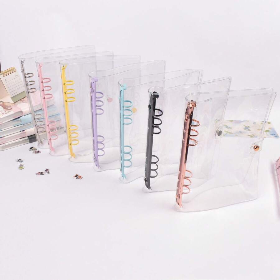 A6透明活页封面，贴纸簿，海报，3D贴纸收纳盒，6孔PVC笔记本套，DIY日记本 - 彩色 - 查看 1