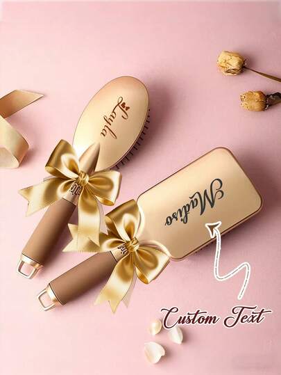 Customizable Personalized Air Cushion Comb, Air Bubble Comb, Head Massage Comb, Styling Comb, Barber Comb, Pointed Tail Comb, Massage Comb, Detangling Comb, Massage Tool, Hair Dye Comb, Head Massage Scraper, Easily Detangle Hair, Elegant Gold Air Cushion Comb, Square, Round, Curling Comb, Suitable As Bridal And Bridesmaid Gift, Also Suitable For Valentine's Day And Mother's Day Gifts For Friends, Girlfriends, Wives And Mothers