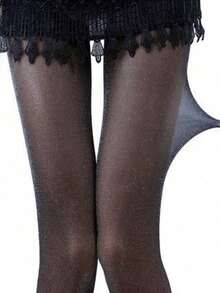 1 Pair Glossy Pearl Pantyhose For Women, 0D Ultra-Thin Non-Ladder Sexy Tights, European And American Style - Black - View 4