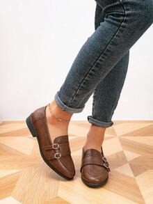 Women's Loafers, Round Toe Carved Flat Shoes, Outdoor Retro Shoes, Casual Shoes - Coffee Brown - View 5