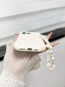 Cream Textured Dotted Painted Bracelet Strap Shockproof Phone Case Compatible With IPhone 14, 14 Pro, 14 Pro Max, 13, 13 Pro, 13 Pro Max, 11, 11 Pro Max, 12, 12 Pro, 12 Pro Max, XR, XS, 15, 15 Pro, 15 Pro Max, 16, 16 Pro, 16 Pro Max, 17, 17 Pro, 17 Air, 17 Pro Max, Series - Multicolor - View 5