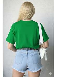 Women's T-Shirt, Short Sleeve, Premium Knit, Casual, Plain, Relaxed, 100% Cotton - Cờ Xanh - Xem 2