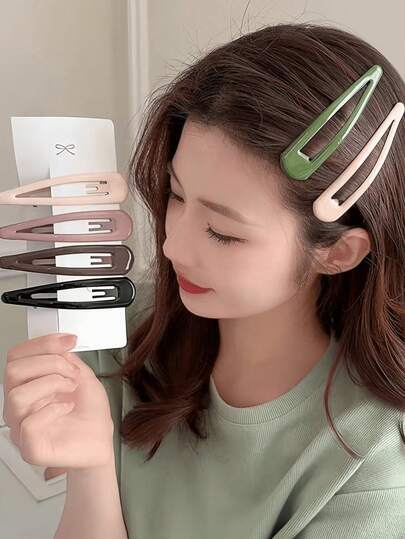 4个大号纯色水滴形金属发夹，刘海发夹，隐形侧夹，女孩发卡，多功能发饰，母亲节爪夹，学习用品，头部饰品