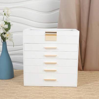 Joyero de mujer BOOVO de 5-6 capas con gran capacidad de almacenamiento - Tapa transparente para exhibición de joyas, 5-6 cajones para un almacenamiento organizado - Adecuado para anillos, collares y pulseras - Forro de terciopelo suave - Joyero de piel sintética