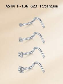 20G Titanium Alloy Nose Rings Nose Studs,G23 L Shape Nose Studs Nose Piercing Jewelry For Women Men, 0.8mm Nose Screw Piercing Silver,Nostril Piercing Jewelry 1.5mm 2mm 2.5mm 3mm CZ - Silver - View 10