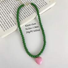 1条时尚简约玻璃珠项链，配ABS塑料心形吊坠，适合作为礼物或日常佩戴 - 愛心吊墜項鍊 - 查看 3