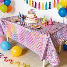 1片/2片装炫彩激光格纹一次性桌布，防水防油，适合生日派对 - 彩色 - 查看 8