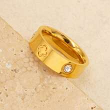 1Set/2pcs Fashion Stainless Steel Bracelet Ring For Women With Diamond Inlaid Light Luxury Designed Jewelry Wedding Set - Gold - View 2