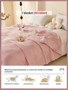 1pc Soft & Comfortable New Waffle Gauze Blanket, Skin-Friendly, Solid Color, Suitable For Bed, Sofa, Pillow - Perfect For Relaxation And Snuggling - Quietly Weaving Words On Bean Yarn - View 7