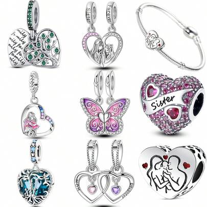 1 pieza Colgante de moda con forma de corazón y cuentas brillantes plateado en plata apto para pulsera, collar y manualidades, regalo ideal para fiestas