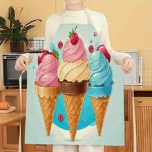 1pc Ice Cream Pattern Apron, Creative Funny Fashion Printed Apron, Home Cleaning Apron, Easy Clean Kitchen Cooking Apron, Creative Home Apron - Multicolor - View 3