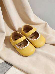 Infant Girls' Mary Jane Flat Shoes, Yellow Lace Trim Soft Sole Princess Toddler Crib Shoes, Wedding Dress Shoes - Yellow - View 11