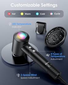 Professional Hair Dryer With High Ion Technology (150,000 Rpm) – Fast And Gentle Drying, Lightweight (365 G), 8 Heat Settings With Diffuser, Ideal For Home And Travel. - EU C Type Plug(220-240V) - View 8