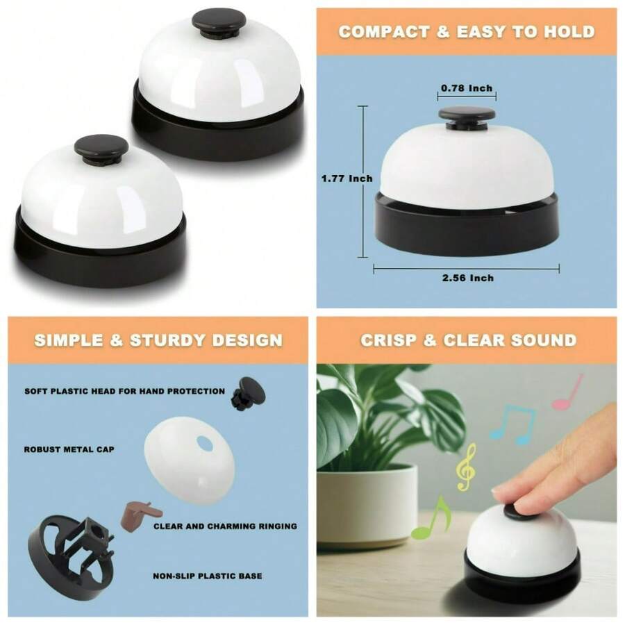 2 PCS Small Service Call Bell 2.56 Inch Desk Counter Ring Bell For Hotel Reception Dog Training Dinner Party Trivia Games - 1 - View 1