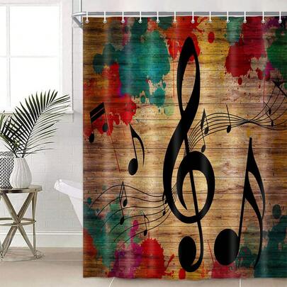 1pc Retro Graffiti Note Shower Curtain, Simple Painted Printed Shower Curtain, Very Suitable For Bathroom Decoration, Universal Room Decoration, Home Decoration, Bathroom Accessories Bathtub Curtain Shower Curtain