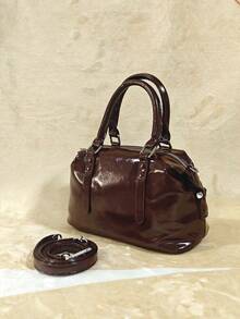 Túi xách sang trọng bằng da PU mềm màu trơn mới năm 2025, túi tote thời trang retro dùng hàng ngày và quà tặng ngày lễ dành cho nữ. - Cà phê nâu - Xem 7