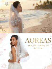 1 件装新娘短款头纱，珍珠新娘头纱带梳子，适合新娘、单身派对、教堂婚礼、伴娘佩戴，手工单层白色仿珍珠头纱，秋季女装配饰，情人节配饰，准新娘头纱发箍带梳子，婚礼新娘头纱，单身派对配饰，新娘送礼会装饰，订婚礼物 - 彩色 - 查看 2